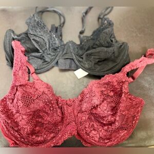 Victoria’s Secret Lace Bra Bundle 36C Underwire Black Red